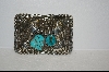 +Artist Signed "L.Elthe" Blue 2-Stone Turquoise Belt Buckle