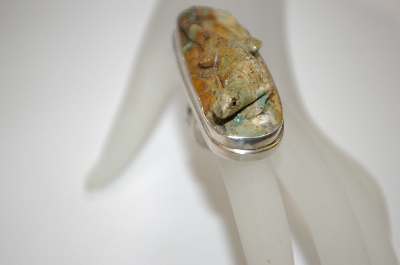 +MBA #18-288  Sterling Green Turquoise Hand Carved Lizzard Ring