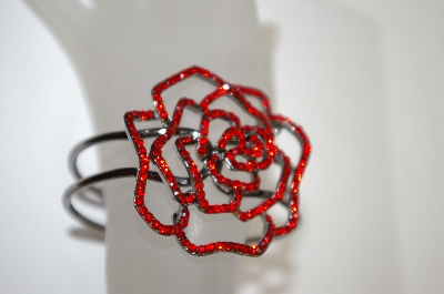 +MBA #18-258  Red Crystal Rose Spring Loaded Cuff Bracelet