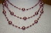 +MBA #19-285A  Majestic 3 Row Two Tone Pink Simulated Pearl Necklace & Matching Earrings