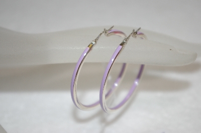 +MBA #19-214  Sterling Lavender Enameled Hoop Earrings