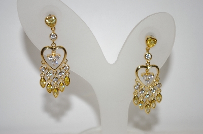 +MBA #19  Gold Plated Clear  & Yellow CZ Heart Drop Earrings