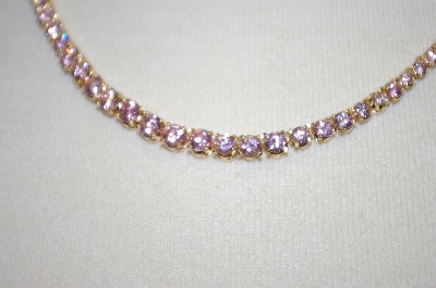 +MBA #1-085  "14K Gold Plated Pink CZ Tennis Necklace