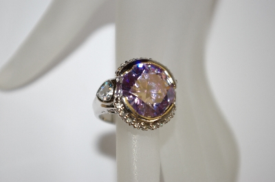+MBA #19-542  Silver Plated Round Cut Lavender & Clear CZ Ring
