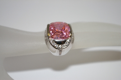 +MBA #19-475  Large Pink & Clear Cz Silver Plated Ring