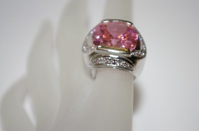 +MBA #19-475  Large Pink & Clear Cz Silver Plated Ring