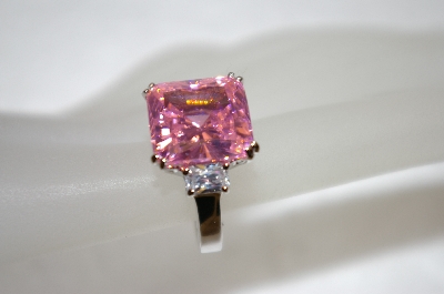 +MBA #19-369  Square Cut Pink & Clear CZ Ring