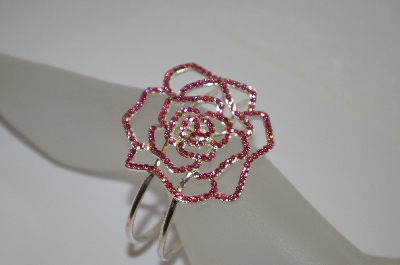 +MBA #19-458  Pink Crystal Rose Spring Loaded Cuff Bracelet