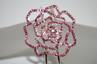 +MBA #19-458  Pink Crystal Rose Spring Loaded Cuff Bracelet