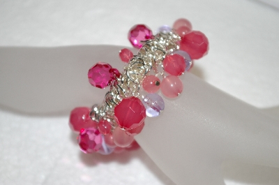 +MBA #20-661  Multi Shades Of Pink Acrylic Bead Stretch Bracelet 
