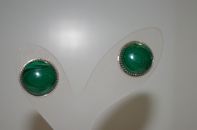 +MBA #20-686  Artist Signed Round Sterling Malachite Earrings
