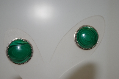 +MBA #20-686  Artist Signed Round Sterling Malachite Earrings