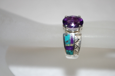 +MBA #20-190  Amethyst, Turquoise & Charolite Inlay Sterling Ring