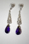 +MBA #20-198 Nolan Miller Drop Purple & Clear Crystal Earrings