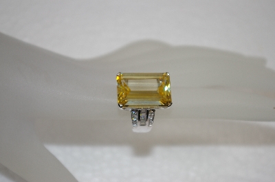 +MBA #20-059  Sterling Square Cut Canary & Clear CZ Ring