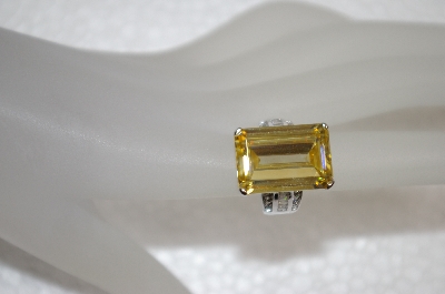 +MBA #20-059  Sterling Square Cut Canary & Clear CZ Ring