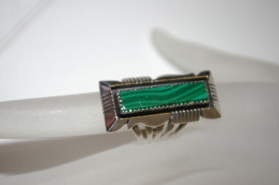 +MBA #21-786  Artist Signed Square Sterling Malachite Ring