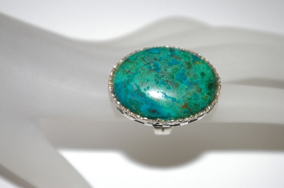+MBA #21-629  Estate Piece Artist Signed Large Chrysocolla Sterling Ring
