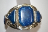 +MBA #21-737  Artist Signed "E&C Fierro" Dark Blue Lapis 5 Stone Sterling Cuff Bracelet