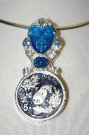 +MBA #21-506  Sterling Fiber Optic Blue Face Panda Coin & Multi Gemstone Pin/Pendant