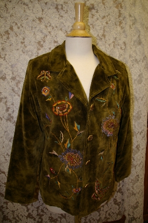 +MBA #16-046     "Indigo Moon Ombre  Print Olive Velvet Jacket