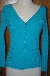 +MBA #23-479  "Designer Fontana Zip Front Hand Beaded Turquoise Sweater