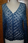 +MBA #23-484   "From The Susan Collection Multi Shaded Blue Hand Crocheted Chenille Cardigan