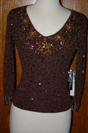 +MBA #23-418   "Pierri  New Your Chocolate Brown Hand Embelished Sweater
