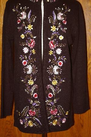 +MBA #24-359  "Victor Costa Black Floral Ebroidered Sweater  Coat