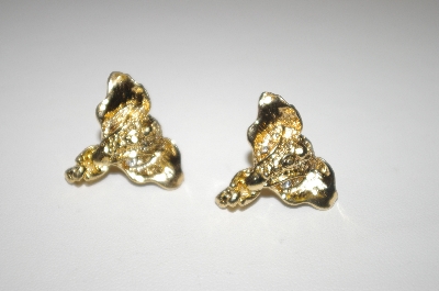 +MBA #25-046  Gold Plated Elephant Head Pierced Earrings
