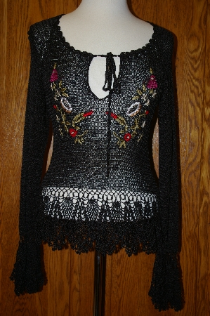 +MBA #25-161  "New Port News Black Crochet Embroidered Sweater