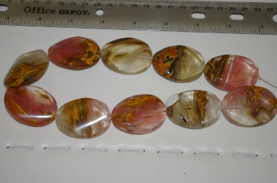 +MBA #230-044   "16" Strand Fancy Wave Oval Cut Agate Beads