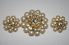 +MBA #25-440   Glass Pearl & Clear Crystal Pin & Earring Set