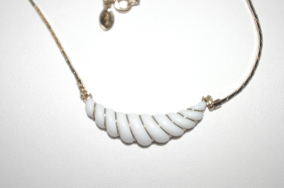+MBA #S4-330  Avon Gold Tone White Acrylic Necklace