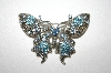 **Silver Tone Blue Crystal Butterfly Pin