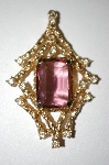 +MBA #25-328  "Gold Tone Purple Glass & Clear Rhinestone Pendant