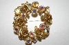 +MBA #25-831  Vintage Gold Plated AB Crystal & Rose Pin