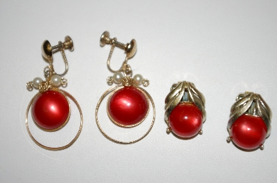 +MBA #25-701  2 Pairs Vintage Red Acrylic Earrings