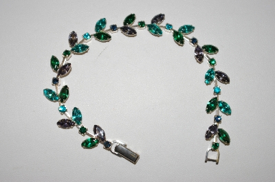 +MBA #25-741  Vintage Green & Blue Rhinestone Bracelet