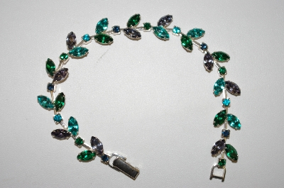 +MBA #25-741  Vintage Green & Blue Rhinestone Bracelet
