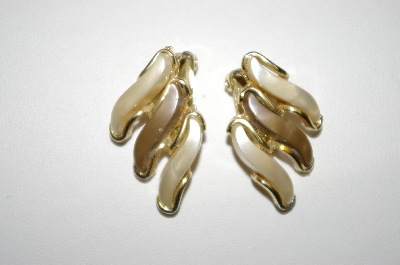 +MBA #25-662  Vintage Two Tone Thermoplastic  Clip On Earrings