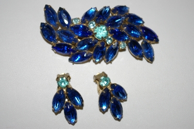 +MBA #25-589  "Vintage Blue Rhinestone Pin & Clip On Earring Set