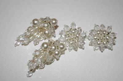+MBA #25-556  Vintage (2) Pairs Of Clear Glass & Faux Pearl Clip On Earrings
