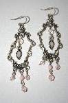 +MBA #25-250  "  Silver Tone Pink Stone Drop Earrings