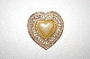 +MBA #25-245   Vintage Gold Tone Faux  Pearl Enameled Heart Pin