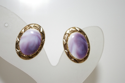 +MBA #6-0961  Vintage Gold Plated Purple Stone Clip On Earrings