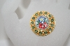 +MBA #6-1367  Vintage Gold Tone Glass Mosiac  Flower Pin
