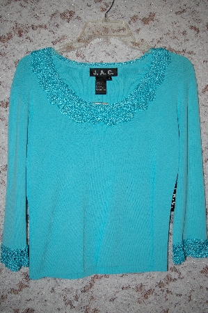 +MBA #5-1900  " J.A.C. Turquoise Blue Crochet Trimmed Knit Sweater