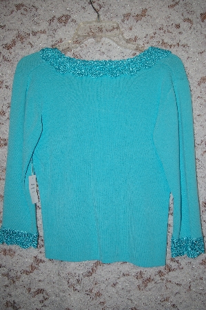 +MBA #5-1900  " J.A.C. Turquoise Blue Crochet Trimmed Knit Sweater
