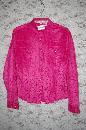 +MBA #5-1948  "Cowgirl Hardware Pink Velvet Long Sleve Horseshoe Blouse